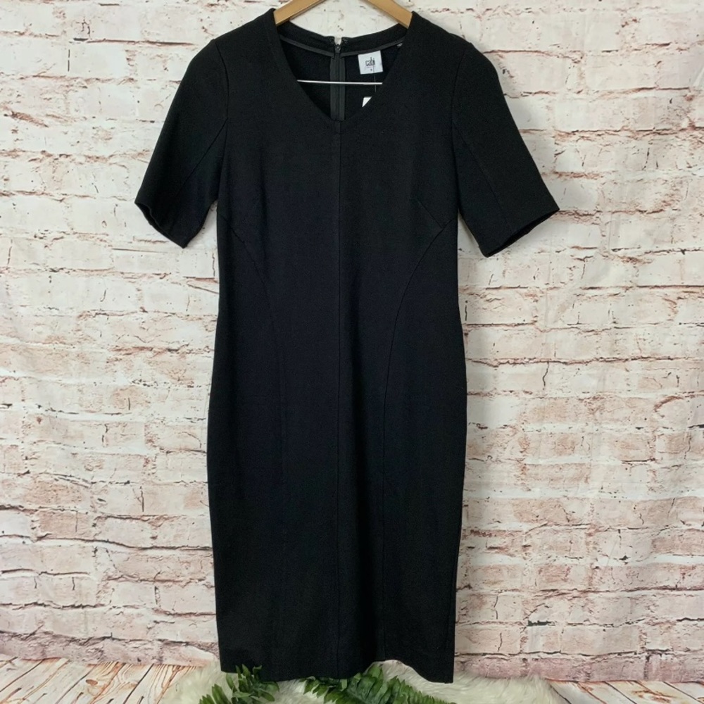 CAbi black ponte knee length short sleeve dress. Size 14. EUC